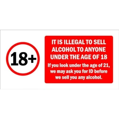 Image of It is illegal to sell alcohol anyone under the age of 18 sign Self adhesive sticker (400mm x 200mm)