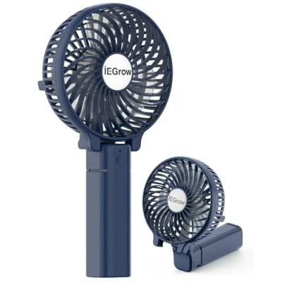Image of iEGrow Handheld Fan, Portable USB Mini Travel Fan with 2000mAh Rechargeable Battery, 3 Speeds Desk for Home, Office and Blue