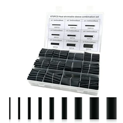 Image of Heat Shrink Tubing Kit, 670pcs Ratio 2:1 Electrical Wire Cable Wrap Sleeving Tube kit for Wires Repairs, Soldering, Automotive Wiring (Black)