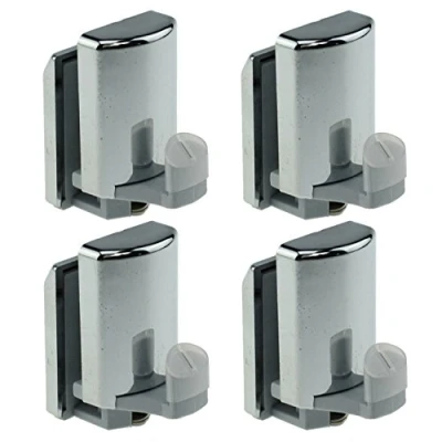 Image of Set of 4 Chrome Shower Door Lower Hooks/Rollers/Pulleys/Runners