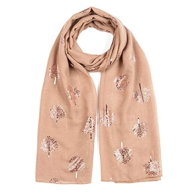 Image of London Scarfs Glitter Mulberry Trees Scarf Women Foil Printed Tree Fashion Ladies Wrap (Gold)