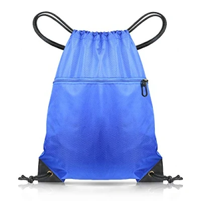 Image of CHEPULA Drawstring Bags, Large Sports Backpack String Swim Gym Bags for Women Men, Travel Beach Bag with Waterproof (Blue)