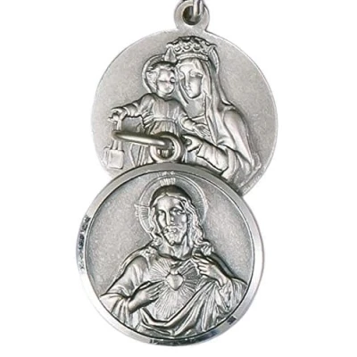 Image of Scapular Medal 20 mm diameterl. Sterling Silver Medal. Sacred Heart of Jesus/Our Lady Mt. Carmel