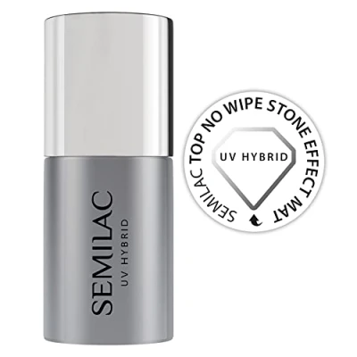 Image of T12 Semilac Top Coat No Wipe Matte Stone Effect UV Gel Polish Salon Quality Manicure Effective Durable Tear Resistant Easy to Apply 7 ml