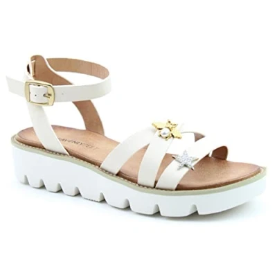 Image of Heavenly Feet Sandals Chunky Sole Strappy Bee Embellished Rhinestone Star Comfort Summer Shoes (Nude, uk_footwear_size_system, adult, women, numeric, medium, numeric_3)