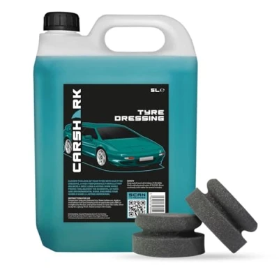 Image of CARSHARK Tyre Dressing 5 Litre with 2 x Applicator pads (Black), Deep Shine, UV Protection
