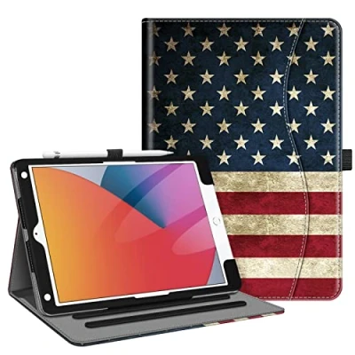 Image of Fintie Case for iPad 9th / 8th 7th Generation (2021/2020/2019) 10.2 Inch [Corner Protection] Multi Angle Viewing Stand Cover with Pocket &amp; Pencil Holder, Auto Sleep Wake, US Flag