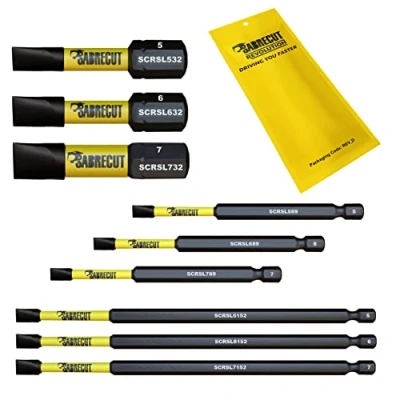 Image of 9 x SabreCut SCRK9SL 32mm 89mm 152mm SL5 SL6 SL7 Slotted Magnetic Impact Screwdriver Driver Bits Set Heavy Duty Compatible with Dewalt Milwaukee Bosch Makita and More