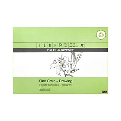 Image of Daler Rowney Eco Fine Grain Lightly Textured 120gsm A2 Drawing Paper Pad, Glued 1 Side, Acid free, 30 White Sheets, Ideal for Professional Artists &amp; Students