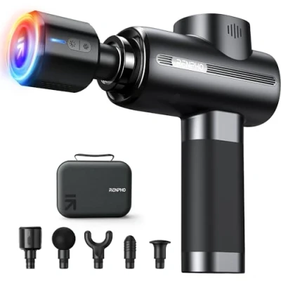 Image of Massage Gun Heat and Cold, RENPHO with Cool Head, Muscle Massager Portable Case, for Home Office Workout Full Body Relax, Black