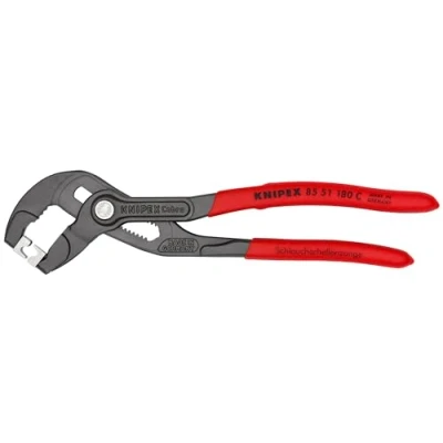 Image of Knipex Hose Clamp Pliers for Click clamps grey atramentized, with non slip plastic coating 180 mm (self service card/blister) 85 51 C SB