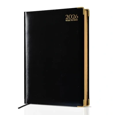 Image of G4GADGET 2026 A5 Diary Week to View Black Compact Weekly Planner with UK Holidays &amp; Global Info Hardback Organizer for Teachers, Students Office Use on Two Pages