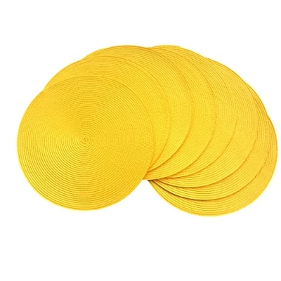 Image of SCF2017 Round Woven Plastic Placemats 38cm Stylish and Practical Dining Table Mats,Set of 8,Yellow