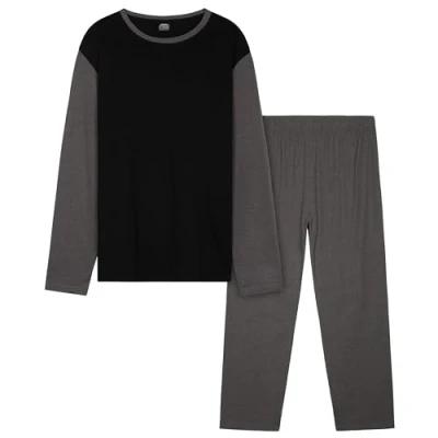 Image of CityComfort Mens Long Pyjamas Set, Adults Teenagers Soft 2 Piece Loungewear Nightwear Cosy PJs Gifts for Him (Black/Charcoal, 3XL)