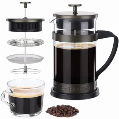 Image of Navaris French Press Coffee Maker 1000ml 8 Cups Cafetiere Espresso Presser with Plunger, Filter, Borosilicate Glass Jug, Handle Brown