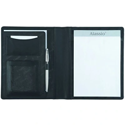 Image of Alassio Bormio 43004 A5 Writing Case Imitation Leather Document Folder Black Conference Approx. 23 x 18 2 cm, for documents, with pad and Slip Pocket