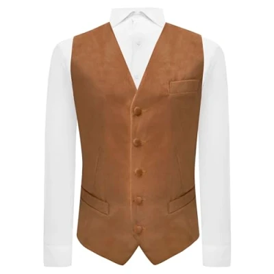 Image of King &amp; Priory Fawn Brown Textured Velvet Waistcoat XXL