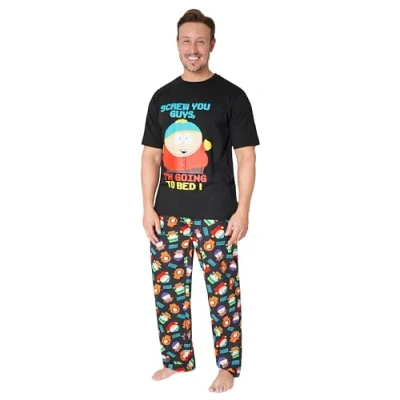 Image of South Park Mens Pyjamas Set, Soft Breathable Loungewear Funny Gifts for Him (Black/Multi, 3XL)