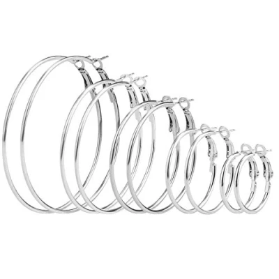 Image of Elicola 5 Pairs Stainless Steel Hypoallergenic Shiny Large Hoop Earring Sets for Women Girl Silver