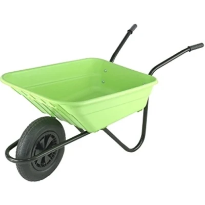 Image of Walsall Wheelbarrows 90Ltr Shire Plastic Green Wheelbarrow Barrow in a Box, Lime Pneumatic Wheel