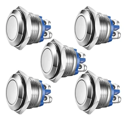Image of Gebildet 5pcs Momentary Push Button Screw Type Terminals Stainless Steel Metal Waterproof 16mm 2A 12V/24V/125V/250VAC with 2 Steel(Flat Head)