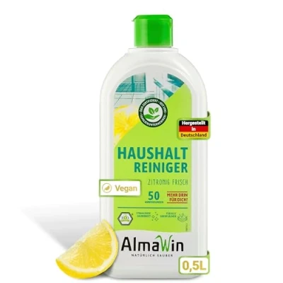 Image of AlmaWin Household Cleaner Lemon 50 Uses Vegan Eco Warranty, 500 ml (Pack of 3)