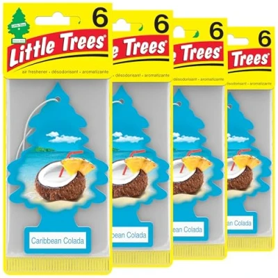 Image of LITTLE TREES Air Fresheners Car Freshener. Hanging Tree Provides Long Lasting Scent for Auto or Home. Caribbean Colada, 24