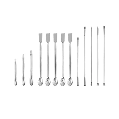 Image of QWORK® Lab Spatula Set, 13 Pcs Stainless Steel Micro Scoop Reagent Laboratory Mixing Spatula, Long Sampling Spoon