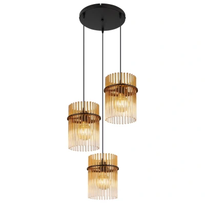 Image of Gorley Cluster Pendant Ceiling Light Matt Black Amber Glass Shade 3x E27