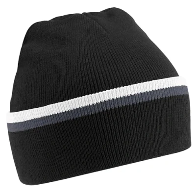 Image of Beechfield Teamwear Beanie Black/Graphite Grey/White
