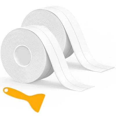 Image of Fixmend 2 Rolls Bath Sealant Strip, Bathroom Sealant, Caulk Waterproof Tape for Bathroom, Kitchen, Bathtub, Toilet, Wall Floor, with Sealing Tool (126in, White)