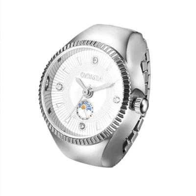 Image of JewelryWe Unisex Finger Ring Watch: Men Women Silver Elastic Stretchable Band Round Dial Stainless Steel Quartz Watches