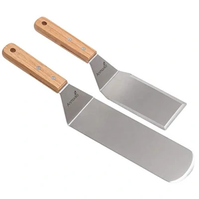 Image of Metal Spatula Set Griddle Teppanyaki spatulas Scraper and Pancake Flipper or Hamburger Turner Stainless Steel Utensil Great for BBQ Grill Flat Top Commercial Grade