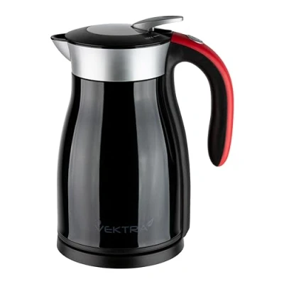 Image of Vektra VEK 1701B Vacuum Insulated Environmentally Eco Friendly Easy Pour Cordless Kettle, 1.7 Litre, Black/Red