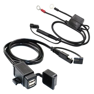 Image of MOTOPOWER MP0609EA 3.1Amp Waterproof Motorcycle Dual USB Charger Kit with Fused SAE Ring Terminal Cable Harness