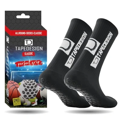 Image of Tapedesign &quot;Classic 1 Pair Non Slip Football Grip Socks Dark Grey (Size 5 14) Men, Women &amp; Kids Soccer for Adults Youth (Unisex) Anti Sport Basketball, Tennis Running
