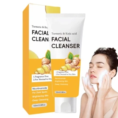 Image of Turmeric Kojic Acid Face Wash, Facial Cleanser Skin Brightening Wash Deep Cleansing Exfoliating Lightens Dark Spots, Sun Damage, Discoloration