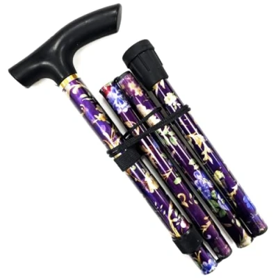 Image of VIROSA Purple Floral Walking Stick, Lightweight Foldable, Extendable Adjustable Cane Flexible and Durable Aid Mobility Collapsible Stick
