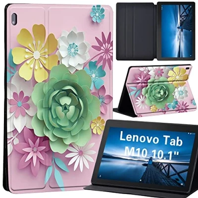 Image of Design Case for Lenovo Tab M10 TB X605F/ X605L/ X505F/ X505L Leather Tri Fold Stand Cover 10.1 Inch Tablet, (3D art green flower)