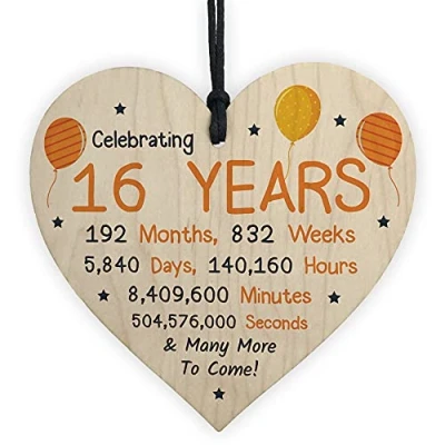 Image of RED OCEAN 16th Birthday Novelty Wooden Heart Gift For Son Daughter Brother Sister Friend