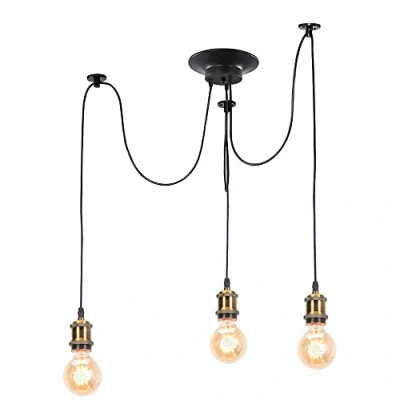 Image of iDEGU Modern and Retro Pendant Light, 3 Arms DIY Spider Chandelier Creative Adjustable 150CM Vintage Ceiling Lamp Fixture with Brass E27 Socket, Black (3 Lights)