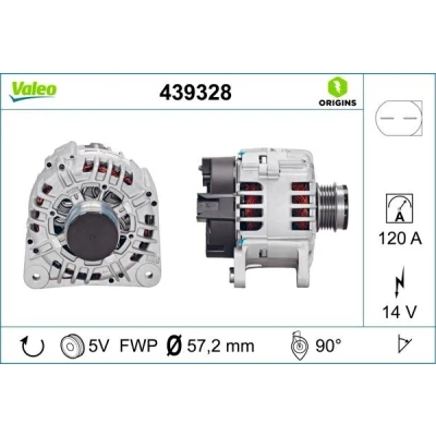 Image of 028903029B, 028903029E, 028903031, 028903031A, 028903031AX Generator VALEO NEW ORIGINAL PART 439328 14V 120A B+ R 90 57mm VOLKSWAGEN: Touareg I