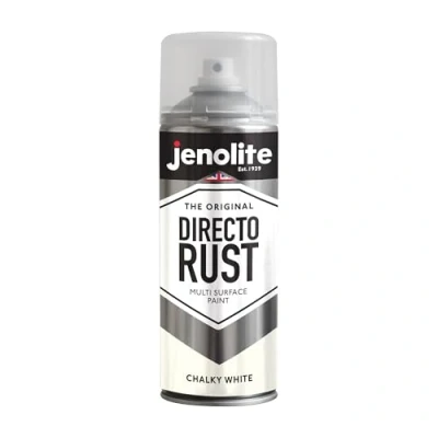 Image of JENOLITE Directorust Chalky Spray Paint WHITE 400ml Multi Surface Finish Ideal For Furniture, Ornaments, Picture Frames Interior &amp; Exterior Use RAL 9016