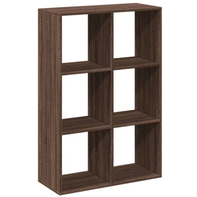 Image of vidaXL Brown Oak Engineered Wood Room Divider Bookcase with 6 Compartments Versatile Shelving Unit for Living Room, Bedroom, Office Measures 69.5x29x103.5 cm