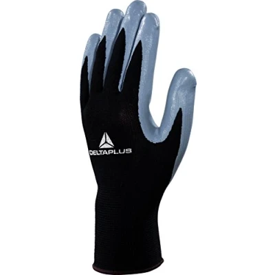 Image of Delta Plus DPVE712GR Polyester Knitted Glove / Nitrile Palm, Black/Grey, Size 10