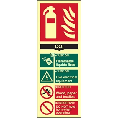 Image of &#039;Fire Extinguisher CO2&#039; Sign, Flexible Photoluminescent Vinyl (82mm x 202mm)