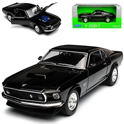 Image of Welly Ford Mustang Boss 429 Coupe Black Type I 3rd Gen 1969 1970 1/24 Model Car