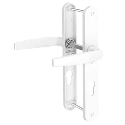 Image of Bricard 788921 Set of Handles on Emetal Plate, Kickstand and for Front Door (European Cylinder), Lacquered White.