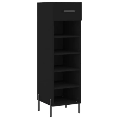 Image of vidaXL Black Durable Shoe Cabinet with 5 Compartments in Engineered Wood Stylish Drawer Handle, Iron Feet for Living Room, Hallway