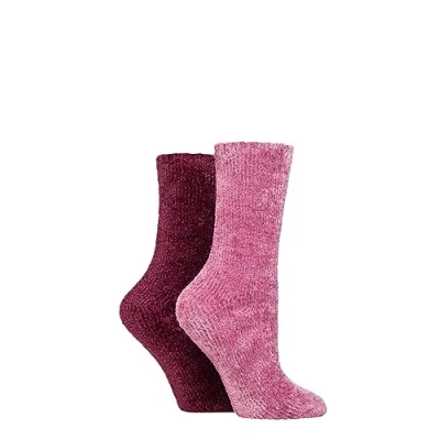 Image of SockShop Ladies Chenille Boot Socks Pack of 2 (4 8, Smokey Pink)